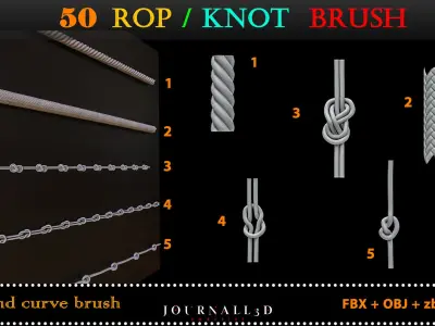 50 rope and knot brush Low-poly 3D model