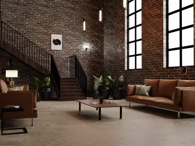 industrial living room 3D model