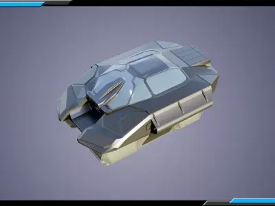 Sci-Fi Starship with Interior Base Mesh 02 Low-poly 3D model