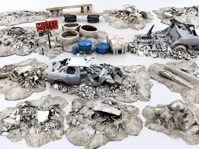 Urban ruins Low-poly 3D model