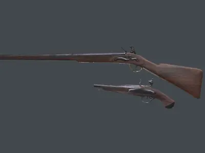 Set flintlock weapon 3D model Low-poly 3D model