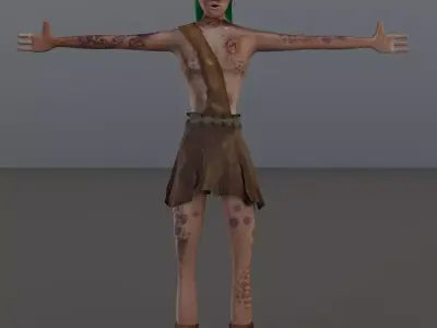 Stylized Hand-Painted Character with Green Hair Low-poly 3D model