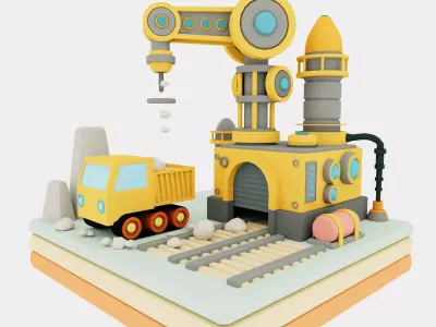 Stylized Low Poly Factory with Truck Low-poly 3D model