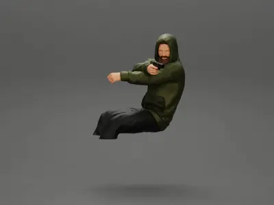 gangster in hoodie driving a car and holding gun 3D print model