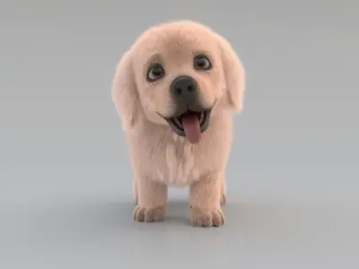 Dog Puppy Golden Retriever FUR ANIMATED 3D model
