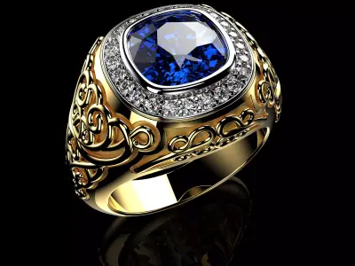 Elegant Cushion Men Ring 3dm STL Ready for Casting Model N1687 3D print model