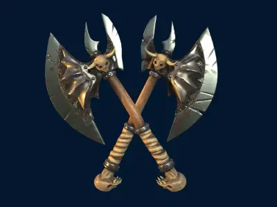 Battle double axes Low-poly 3D model