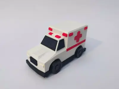 3d printed ambulance toy car with rotating wheels 3D print model