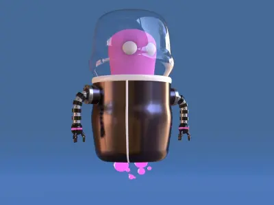 Pink Alien rigged Character Low-poly 3D model