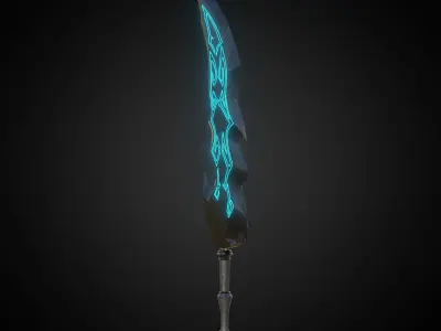 Wounded Sword Emissive Cyan Low-poly 3D model