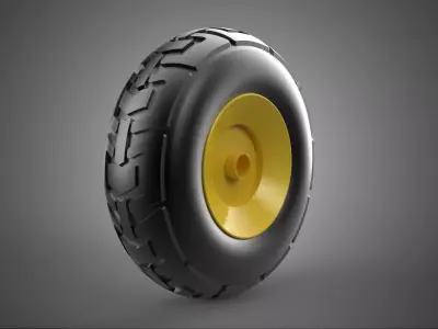 YELLOW WHEEL TREAD TIRE RIM AXLE HUB CART TROLLEY BARROW BEARING 3D model