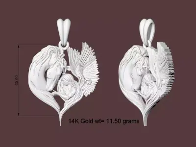 Horse Angel Necklace design gold pendant 3D print model
