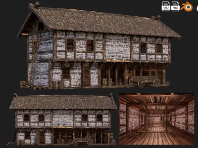 4 Old Medieval Building House Pack 4K Tex GameReady 61 to 64 Low-poly 3D model