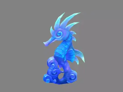 Sapphire seahorse sculpture - Jade seahorse Low-poly 3D model
