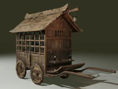 Medieval Horse Cage Cart  LP 3D model prisoner carriage Low-poly 3D model