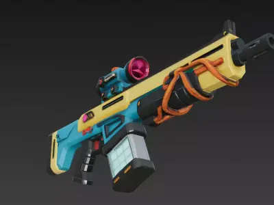Cartoon Cyber Yellow Blue Rifle 3D Model PBR Low-poly 3D model