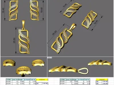 straight pendant and earring designs 3D print model