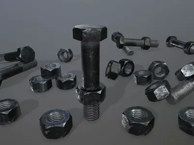 Bolts bolt and nut Low-poly 3D model 12