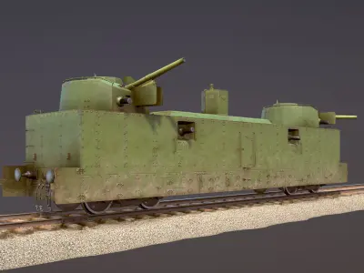 Armored Train PL-37 Railway Light Artillery Wagon  Low-poly 3D model
