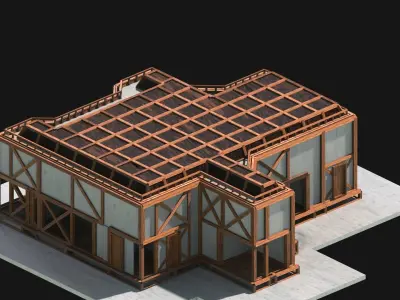 Medieval Low Poly Building  Castle Wooden Village Stone House 35 Low-poly 3D model
