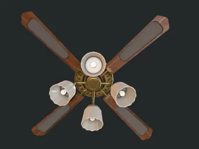 Ceiling Fan with Lamps Shades Low-poly 3D model