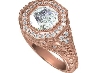 Antique Filigree Art Deco Engagement Ring for Women 3D print model