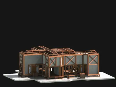 Medieval Low Poly Building Castle Wooden Village Stone House 26 Low-poly 3D model
