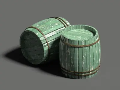 Wood Barrel Set 3D Model 4K Textures Low-poly 3D model