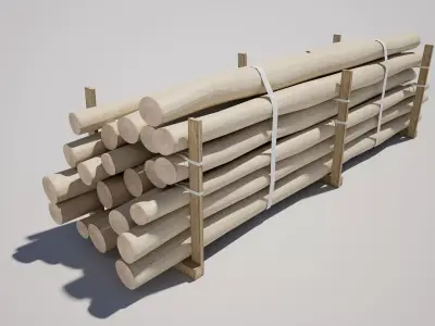 Timber Wooden Poles Stack Low-poly 3D model