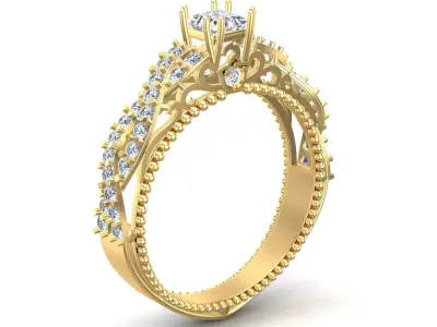 Gold Engagement Diamonds Ring 3D print model