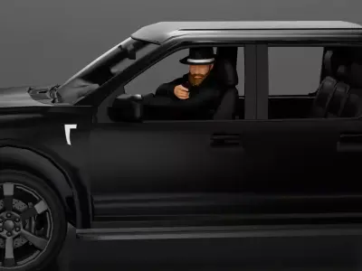 Gangster in hat driving a car and holding gun 3D print model