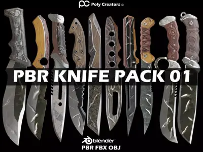 PBR Knife Pack 01 Low-poly 3D model