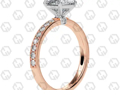 Ring 168 Princess Shape milgrain pave set ring with Gems 3D print model