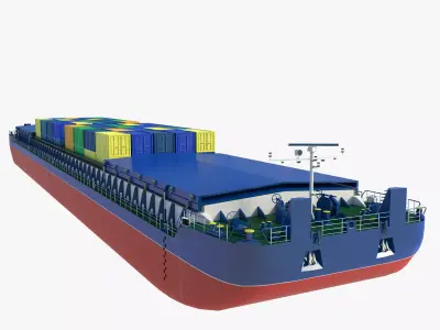 Cargo Barge Loaded with Containers or Grain 3D model