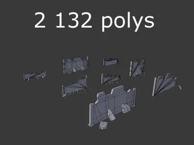 8 broken walls pack Low-poly 3D model