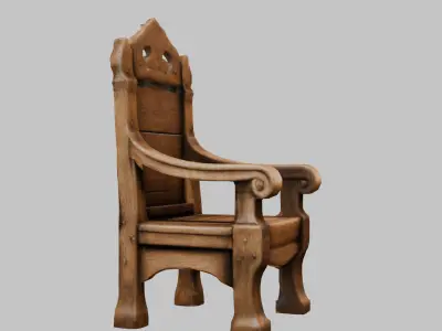 Medieval simple wooden chair furniture wood Low-poly 3D model