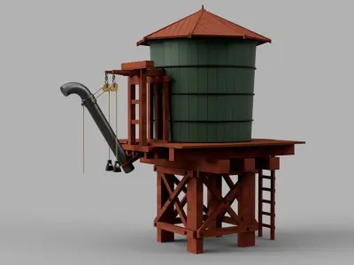 Wooden water tower with train attachment 3D print model
