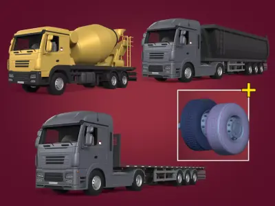 Generic Cement Mixer Truck - Flatbed Semi Trailer - Dump Tipping 3D model