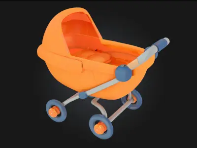 Orange Pram Icon  Whimsical Symbol of Care and Comfort 3D model