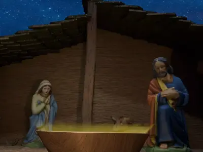 Nativity Scene Environment  Desert Stable with Characters  Low-poly 3D model