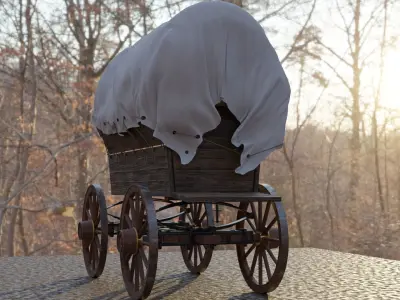 Wagon covered with cloth covering it 3D model