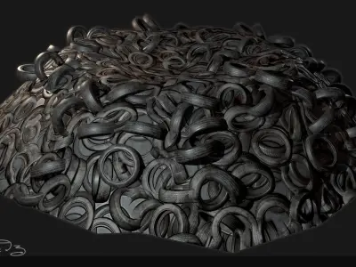 Low Poly PBR Tyre Pile Low-poly 3D model
