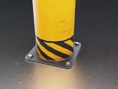 Industrial Safety Bollard Set Low-poly 3D model