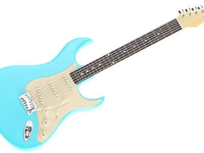 Detailed Electric Guitar Blue 3D model