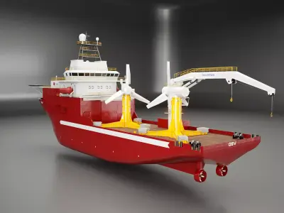 Offshore Support Vessel and Tidal Power Turbine Low-poly 3D model