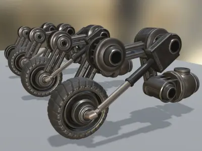 Hydraulic Suspension and Tire Basic Version Rigged and Animated Low-poly 3D model