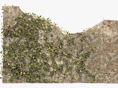 4K Ruined Brick Wall With Ivy Low-poly 3D model