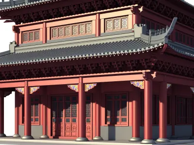 Chinese ancient architecture Low-poly 3D model 2