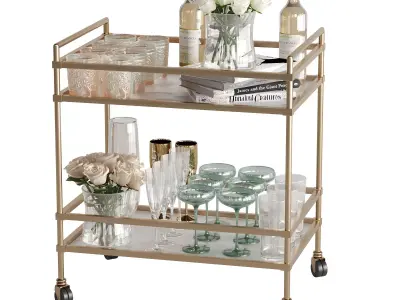 Bar cart  set 2 rose 3D model