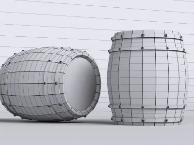 BARREL two wooden barrels with rivets Low-poly 3D model